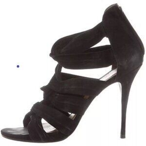 Elizabeth and James ELOVE Black Suede Strappy Sandal Stiletto Heels SZ 8